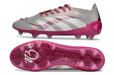 Unisex Adidas Predator 25 Elite FG Firm Ground Low-Tops Football Boots - Grey/Silver/Red