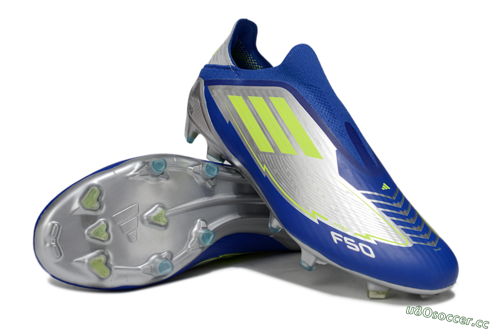Men's Messi x Adidas F50+ Elite FG Firm Ground Low-Tops Football Boots - Silver/Blue/Yellow 3