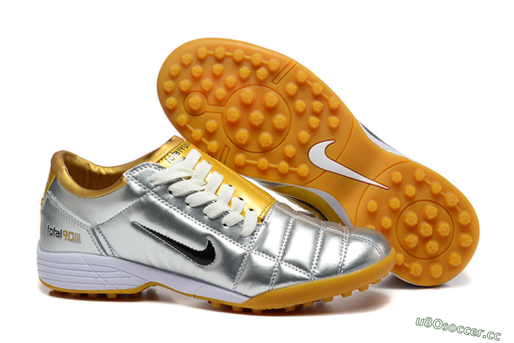 Men's Nike Total 90 III TF Artificial Turf Low-Tops Football Shoes - Silver/Black/Yellow 2