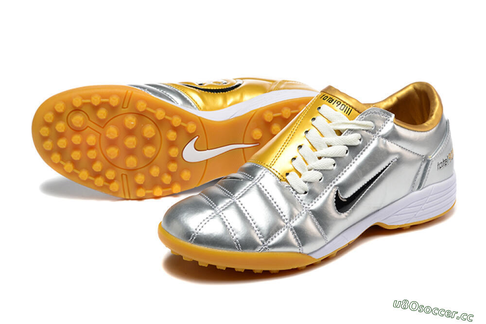 Men's Nike Total 90 III TF Artificial Turf Low-Tops Football Shoes - Silver/Black/Yellow 3