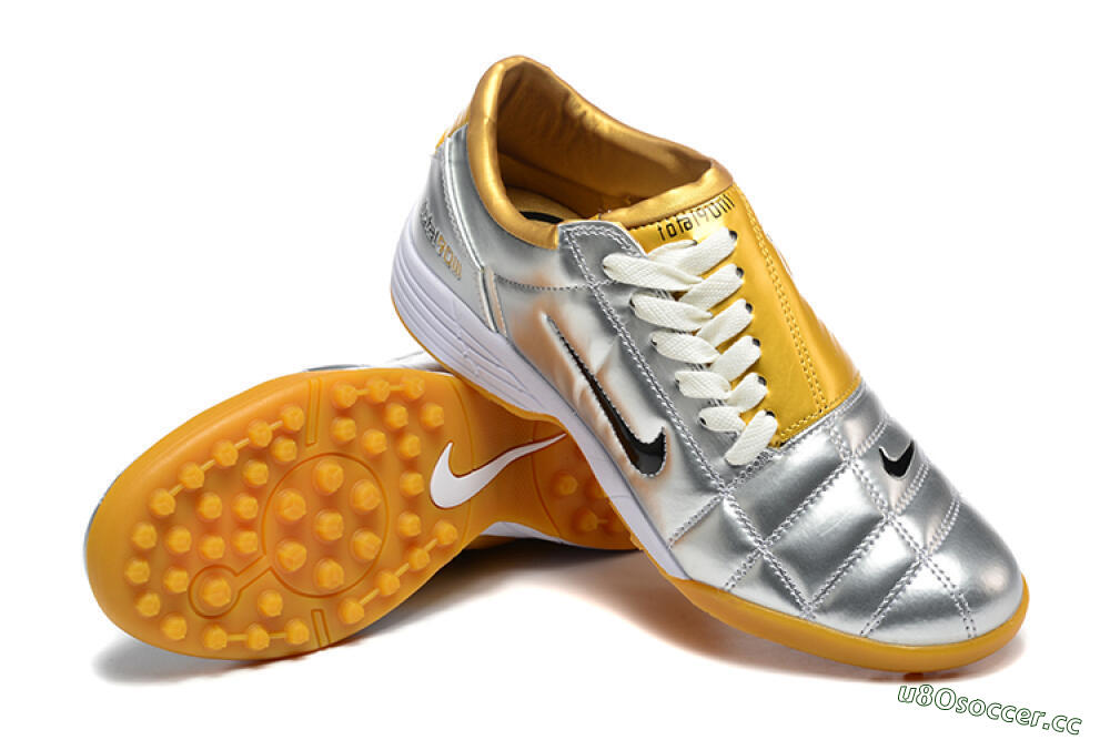 Men's Nike Total 90 III TF Artificial Turf Low-Tops Football Shoes - Silver/Black/Yellow 4