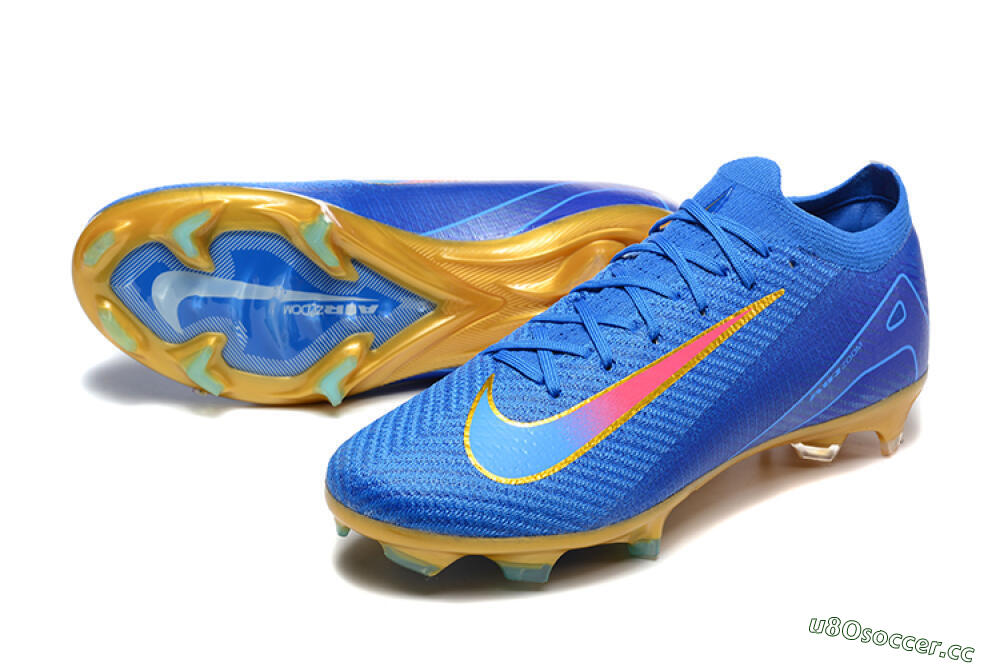 Men's Nike Air Zoom Mercurial Vapor 16 Elite FG Firm Ground Low-Tops Football Boots - Blue/Gold/Pink 3