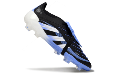 Unisex Adidas Predator 25 Elite Foldover Tongue FG Firm Ground Low-Tops Football Boots - Black/White/Blue