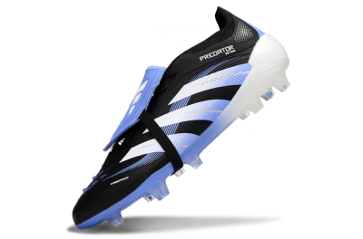 Unisex Adidas Predator 25 Elite Foldover Tongue FG Firm Ground Low-Tops Football Boots - Black/White/Blue