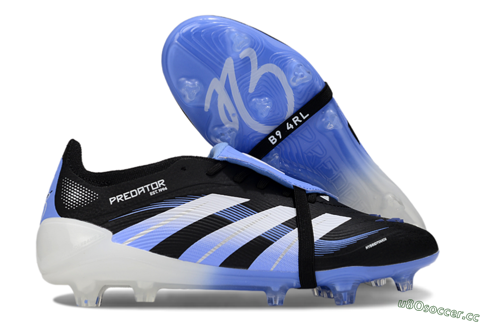 Unisex Adidas Predator 25 Elite Foldover Tongue FG Firm Ground Low-Tops Football Boots - Black/White/Blue 2
