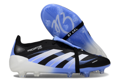 Unisex Adidas Predator 25 Elite Foldover Tongue FG Firm Ground Low-Tops Football Boots - Black/White/Blue
