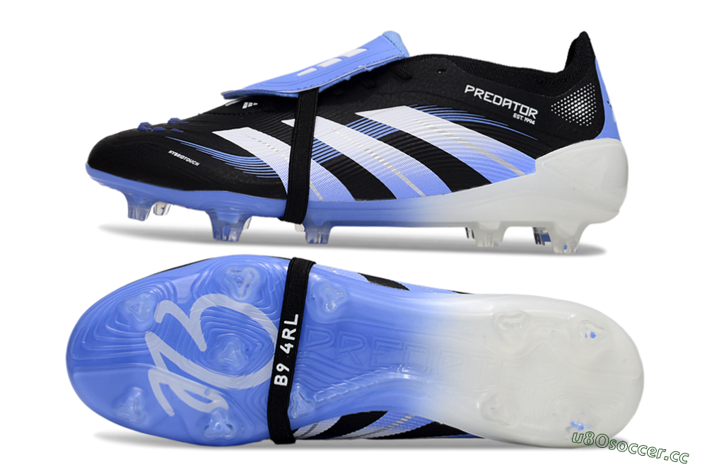 Unisex Adidas Predator 25 Elite Foldover Tongue FG Firm Ground Low-Tops Football Boots - Black/White/Blue 1
