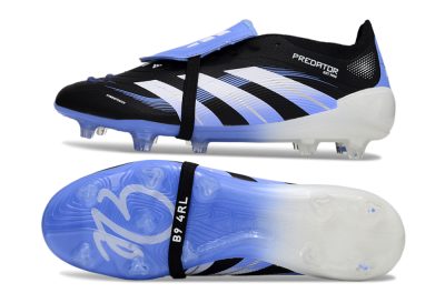 Unisex Adidas Predator 25 Elite Foldover Tongue FG Firm Ground Low-Tops Football Boots - Black/White/Blue