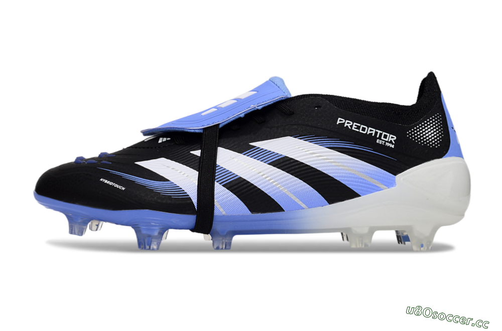 Unisex Adidas Predator 25 Elite Foldover Tongue FG Firm Ground Low-Tops Football Boots - Black/White/Blue 0