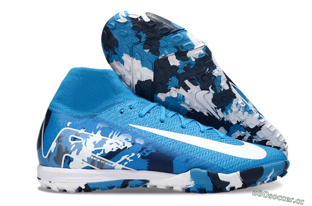 Unisex Nike Air Zoom Mercurial Superfly 10 Elite TF Artificial Turf High-Tops Football Shoes - Blue/White 2