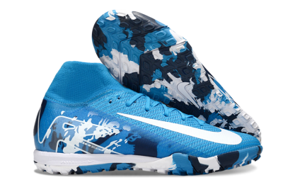 Unisex Nike Air Zoom Mercurial Superfly 10 Elite TF Artificial Turf High-Tops Football Shoes - Blue/White