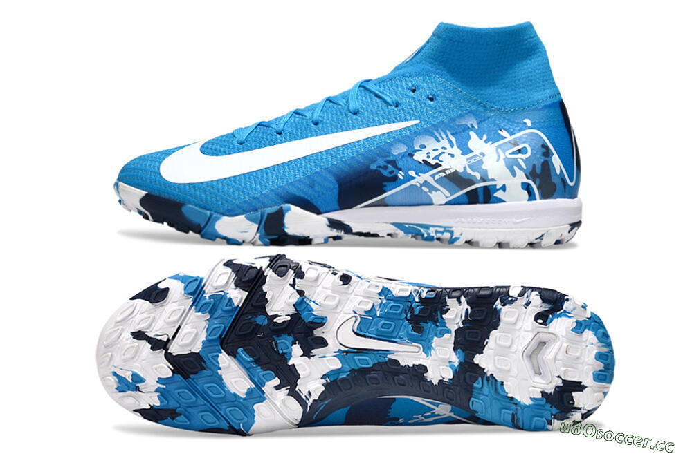 Unisex Nike Air Zoom Mercurial Superfly 10 Elite TF Artificial Turf High-Tops Football Shoes - Blue/White 1