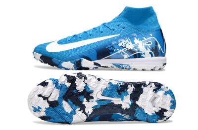 Unisex Nike Air Zoom Mercurial Superfly 10 Elite TF Artificial Turf High-Tops Football Shoes - Blue/White