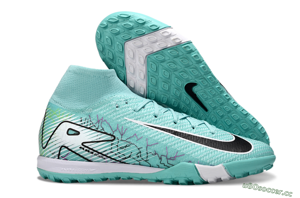 Unisex Nike Air Zoom Mercurial Superfly 10 Elite TF Artificial Turf High-Tops Football Shoes - Jade/Black/White 2