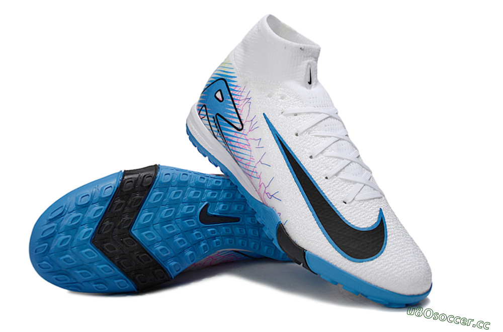 Unisex Nike Air Zoom Mercurial Superfly 10 Elite TF Artificial Turf High-Tops Football Shoes - White/Blue/Black 3