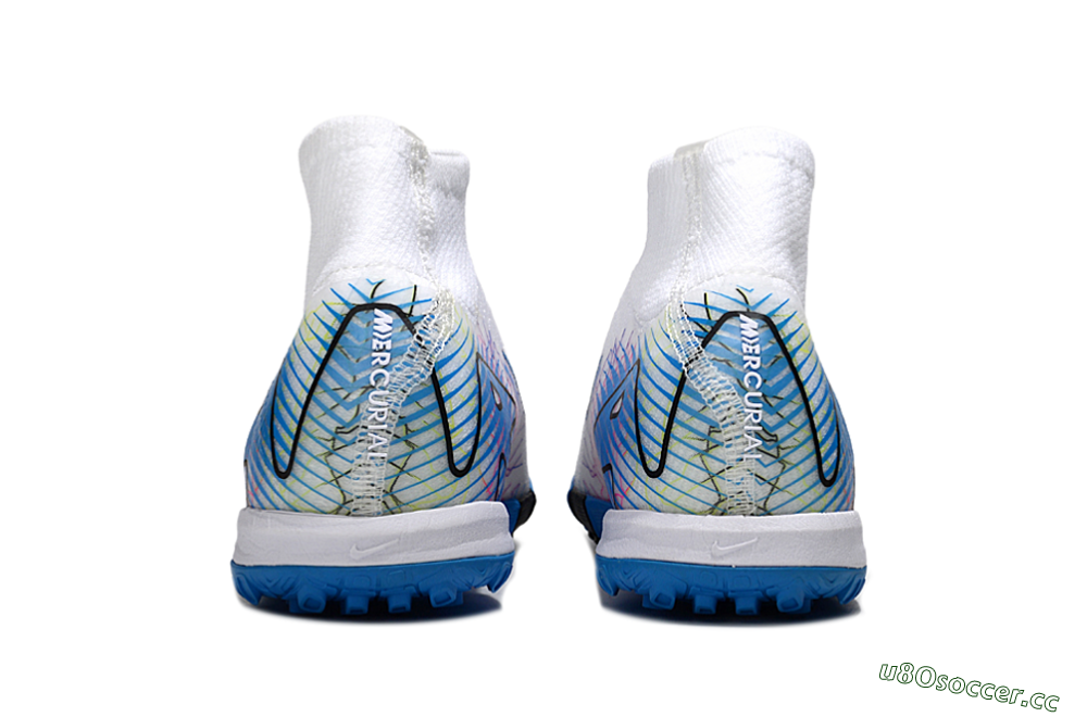 Unisex Nike Air Zoom Mercurial Superfly 10 Elite TF Artificial Turf High-Tops Football Shoes - White/Blue/Black 5