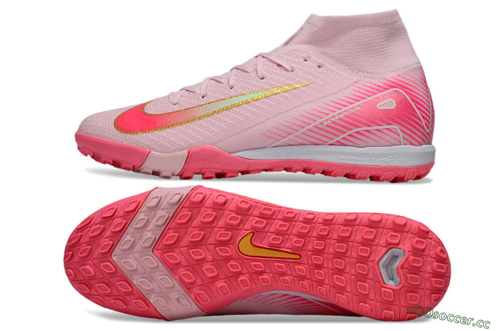 Unisex Nike Air Zoom Mercurial Superfly 10 Elite TF Artificial Turf High-Tops Football Shoes - Pink/Red/Gold 1
