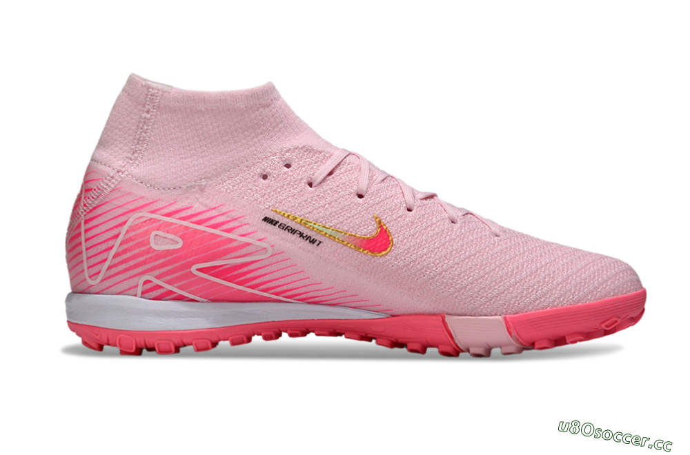 Unisex Nike Air Zoom Mercurial Superfly 10 Elite TF Artificial Turf High-Tops Football Shoes - Pink/Red/Gold 7