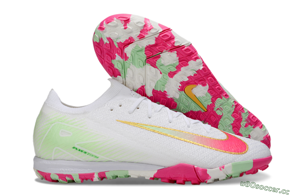Unisex Nike Air Zoom Mercurial Vapor 16 Elite TF Artificial Turf Low-Tops Football Shoes - White/Red/Gold 2