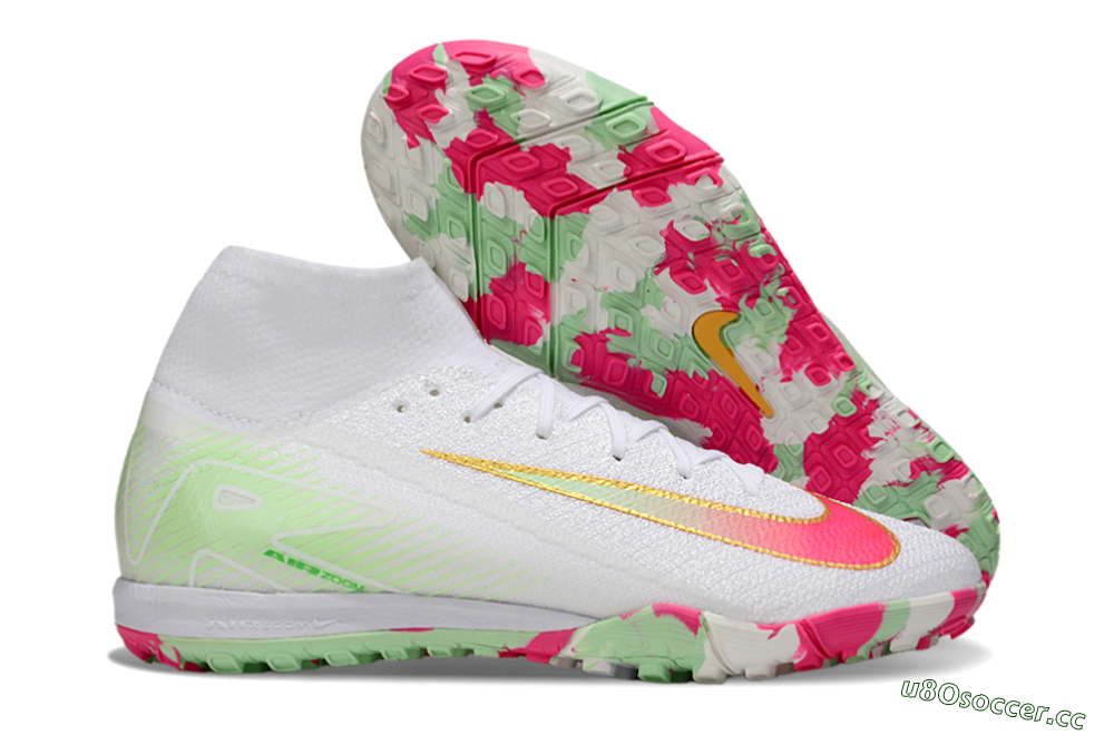 Unisex Nike Air Zoom Mercurial Superfly 10 Elite TF Artificial Turf High-Tops Football Shoes - White/Red/Gold 2