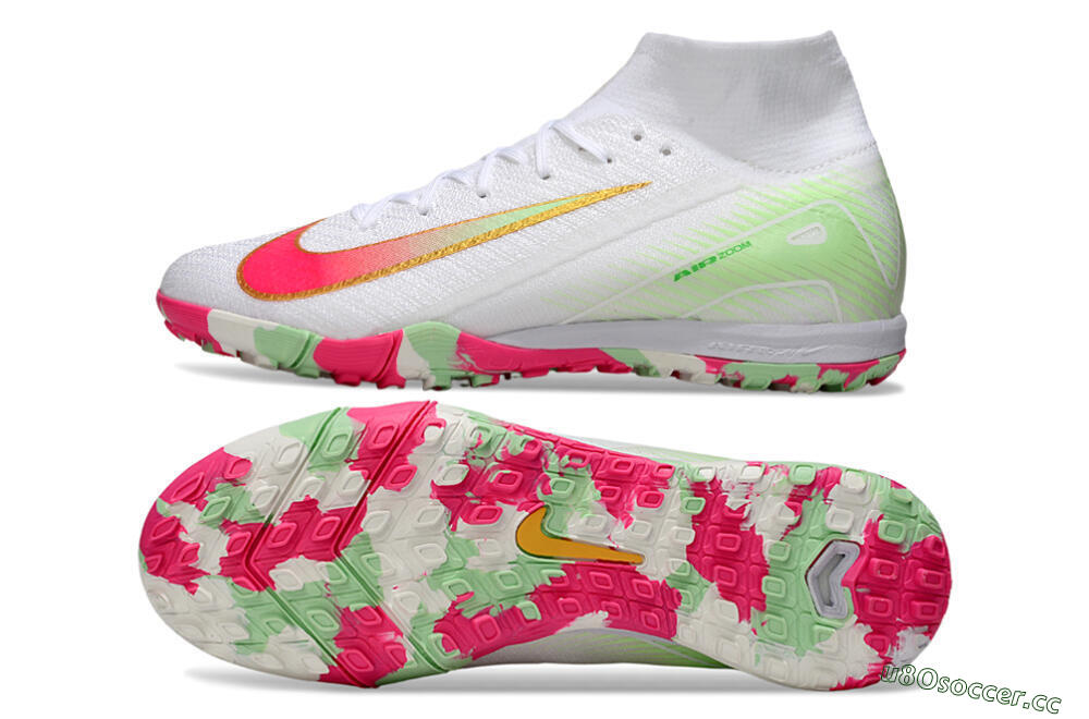 Unisex Nike Air Zoom Mercurial Superfly 10 Elite TF Artificial Turf High-Tops Football Shoes - White/Red/Gold 1