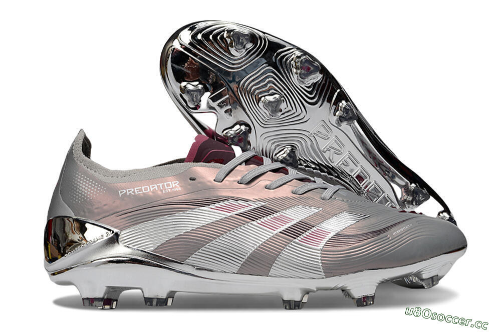 Unisex Adidas Predator 25 Elite FG Firm Ground Low-Tops Football Boots - Silver/Pink/Red 2
