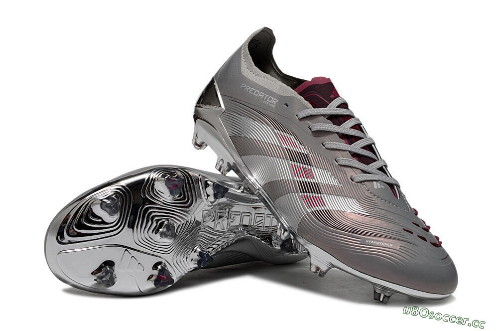 Unisex Adidas Predator 25 Elite FG Firm Ground Low-Tops Football Boots - Silver/Pink/Red 3