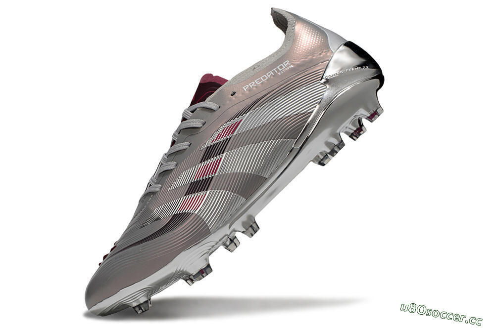 Unisex Adidas Predator 25 Elite FG Firm Ground Low-Tops Football Boots - Silver/Pink/Red 5