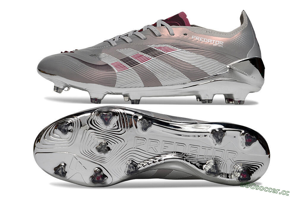 Unisex Adidas Predator 25 Elite FG Firm Ground Low-Tops Football Boots - Silver/Pink/Red 1