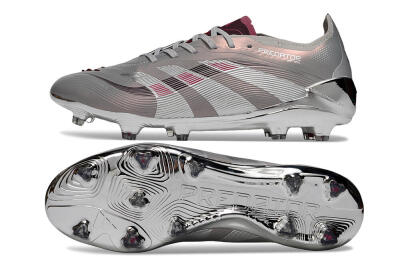 Unisex Adidas Predator 25 Elite FG Firm Ground Low-Tops Football Boots - Silver/Pink/Red