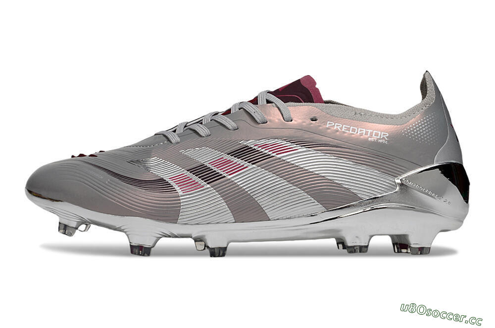 Unisex Adidas Predator 25 Elite FG Firm Ground Low-Tops Football Boots - Silver/Pink/Red 0