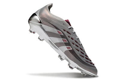 Unisex Adidas Predator 25 Elite FG Firm Ground Low-Tops Football Boots - Silver/Pink/Red