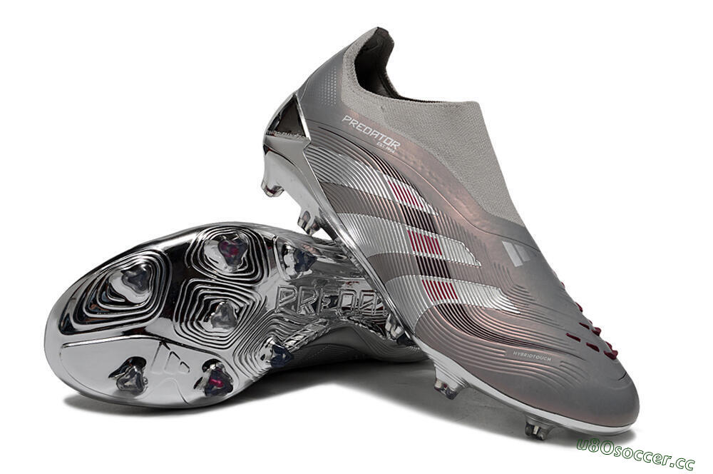 Unisex Adidas Predator 25 Elite Laceless FG Firm Ground Low-Tops Football Boots - Silver/Pink 3