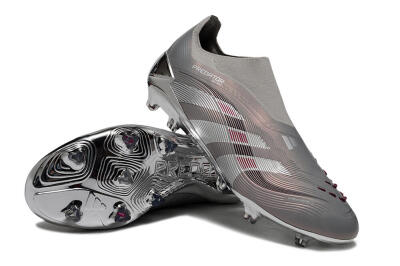 Unisex Adidas Predator 25 Elite Laceless FG Firm Ground Low-Tops Football Boots - Silver/Pink