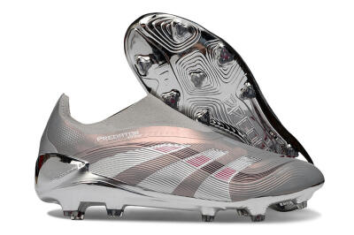 Unisex Adidas Predator 25 Elite Laceless FG Firm Ground Low-Tops Football Boots - Silver/Pink