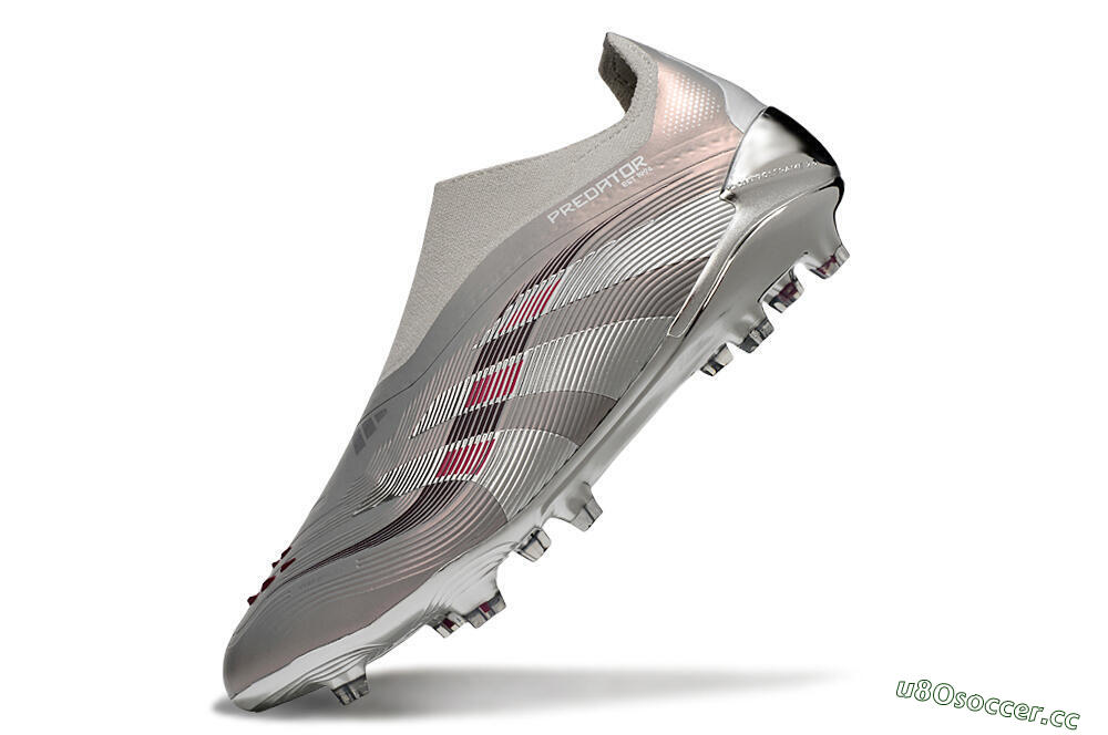 Unisex Adidas Predator 25 Elite Laceless FG Firm Ground Low-Tops Football Boots - Silver/Pink 5