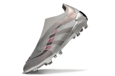 Unisex Adidas Predator 25 Elite Laceless FG Firm Ground Low-Tops Football Boots - Silver/Pink