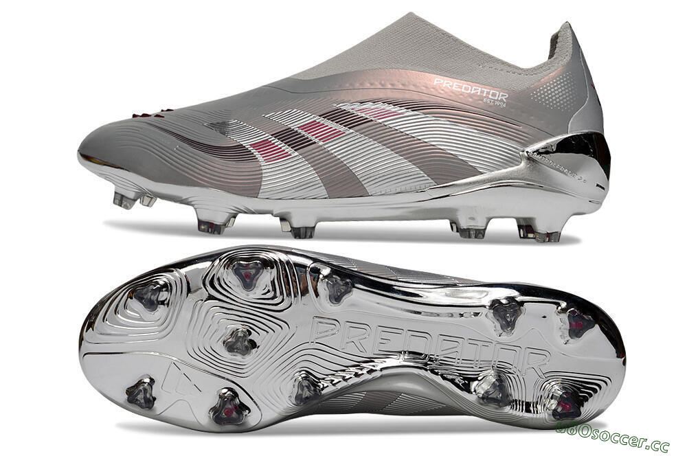 Unisex Adidas Predator 25 Elite Laceless FG Firm Ground Low-Tops Football Boots - Silver/Pink 1