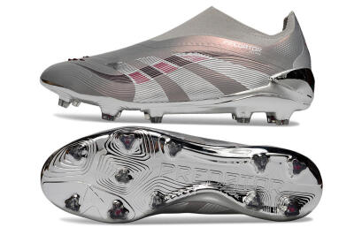 Unisex Adidas Predator 25 Elite Laceless FG Firm Ground Low-Tops Football Boots - Silver/Pink