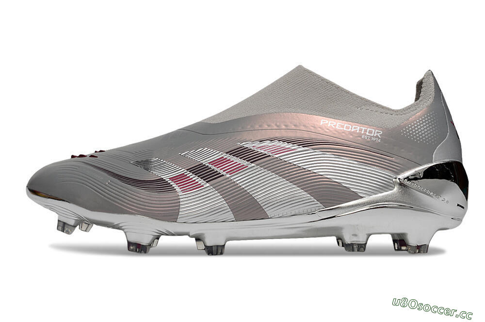 Unisex Adidas Predator 25 Elite Laceless FG Firm Ground Low-Tops Football Boots - Silver/Pink 0