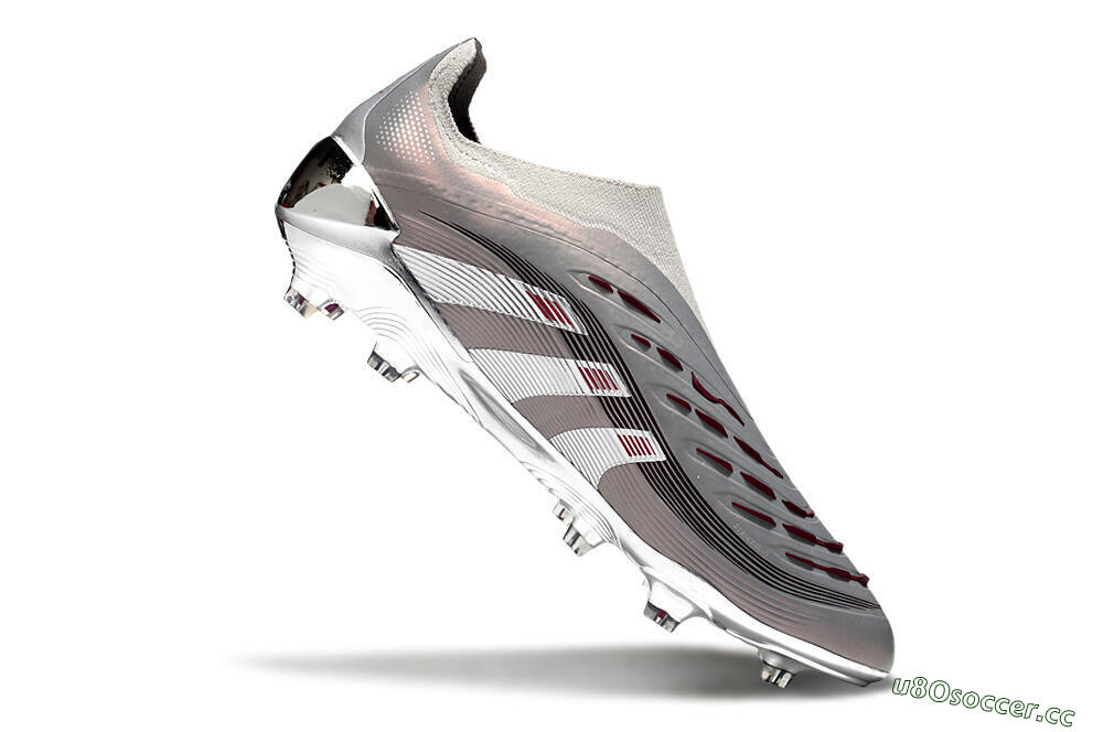 Unisex Adidas Predator 25 Elite Laceless FG Firm Ground Low-Tops Football Boots - Silver/Pink 4
