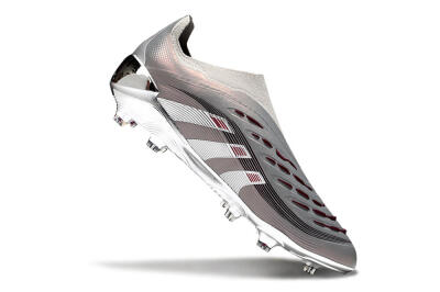 Unisex Adidas Predator 25 Elite Laceless FG Firm Ground Low-Tops Football Boots - Silver/Pink