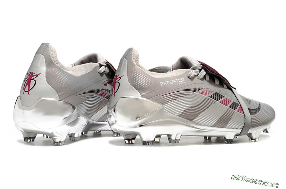 Unisex Adidas Predator 25 Elite Foldover Tongue FG Firm Ground Low-Tops Football Boots - Silver/Pink/Red 6