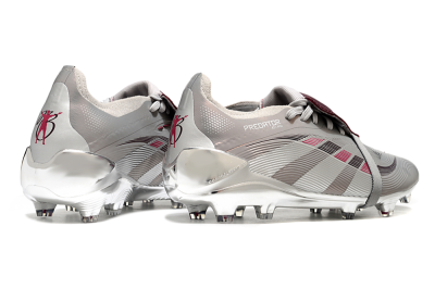 Unisex Adidas Predator 25 Elite Foldover Tongue FG Firm Ground Low-Tops Football Boots - Silver/Pink/Red