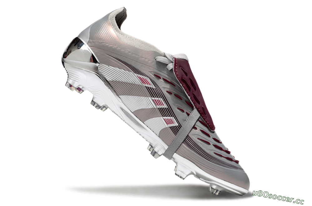 Unisex Adidas Predator 25 Elite Foldover Tongue FG Firm Ground Low-Tops Football Boots - Silver/Pink/Red 4
