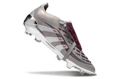 Unisex Adidas Predator 25 Elite Foldover Tongue FG Firm Ground Low-Tops Football Boots - Silver/Pink/Red