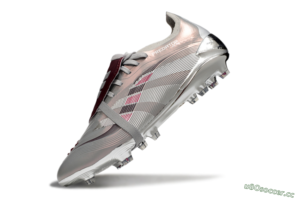 Unisex Adidas Predator 25 Elite Foldover Tongue FG Firm Ground Low-Tops Football Boots - Silver/Pink/Red 5