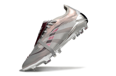 Unisex Adidas Predator 25 Elite Foldover Tongue FG Firm Ground Low-Tops Football Boots - Silver/Pink/Red