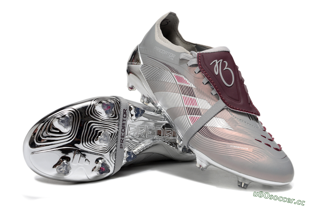Unisex Adidas Predator 25 Elite Foldover Tongue FG Firm Ground Low-Tops Football Boots - Silver/Pink/Red 3