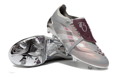 Unisex Adidas Predator 25 Elite Foldover Tongue FG Firm Ground Low-Tops Football Boots - Silver/Pink/Red